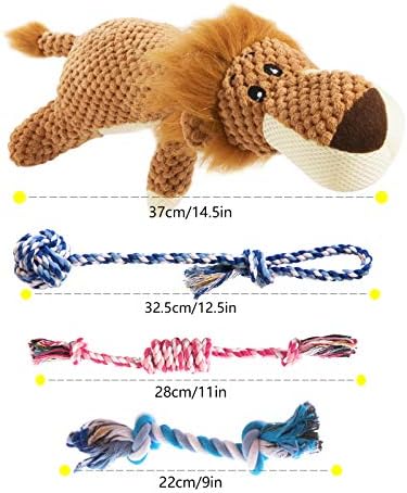 Играчки за кучета Bzonsmart, Писклявый Кученце, Интерактивна играчка Плюшен във формата на Лъв и Набор от Трайни Веревочных Дъвчащи