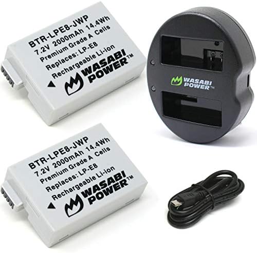 Батерия Wasabi Power (2 комплекта) и двойно зарядно устройство за Canon LP-E8 и Canon EOS 550D, EOS 600D, EOS 700D, EOS Rebel T2i,