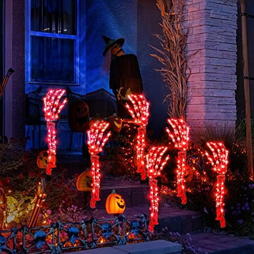 Хелоуин Скелет Ръце Осветява Външни Декорации, Осветени от Ръцете на Хелоуин с 60 червени led Светлини, Водоустойчив Фенери на Хелоуин