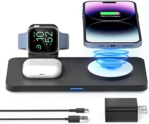 Безжична Магнитно зарядно устройство GEEKERA 2 в 1 и Безжично зарядно устройство, Mag Safe 3 в 1 за iPhone, Apple Watch, AirPods,