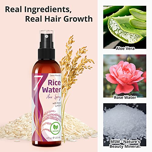 НОВА Ферментированная оризова вода за растеж на косата - Вегетариански нискомаслено спрей Rice Water Spray - Смесено с розова вода, алое Вера и МСМ - Естествено гъсти, дълги