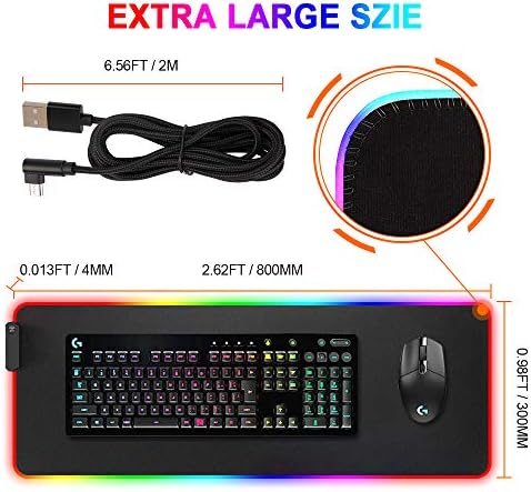 Мек Геймърска Подложка за мишка Speclux RGB, Голямо Светещо Компютърна Клавиатура, Подложка за мишка RGB с Трайни Прошитыми ръбове,