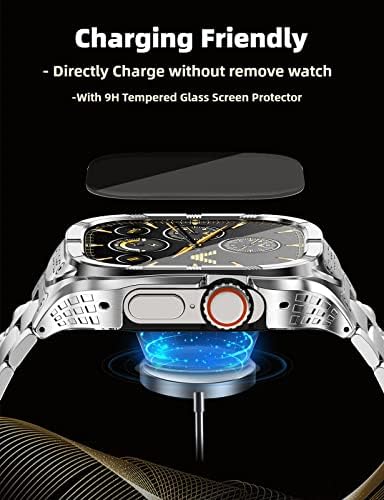 Каишка от неръждаема стомана San Jeirie с калъф за Apple Watch Ultra 49 мм, здрав калъф Apple Watch Ultra с метална каишка iWatch,