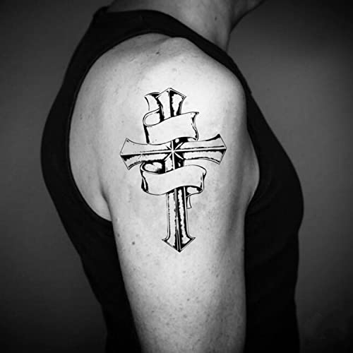 Стикер за временна татуировка Кръст с лента (комплект от 2 броя) - OhMyTat