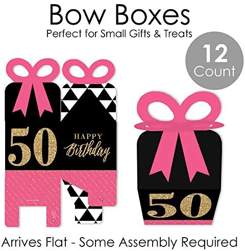Луксозен точка за щастие на 50-ия рожден ден - Розови, Черни и Златни Квадратни Подаръчни кутии за подаръци, Кутии за бантов на рождения си ден - Комплект от 12